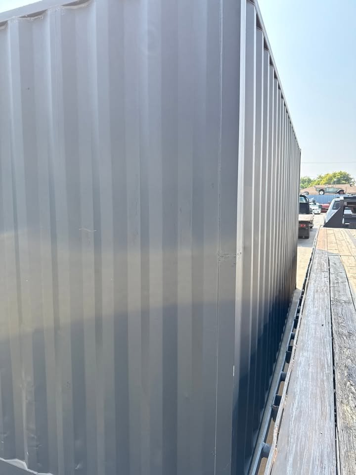 20ft Used Shipping Container with Matte Black Finish and 12ft Side Roll-Up Door - Image 4